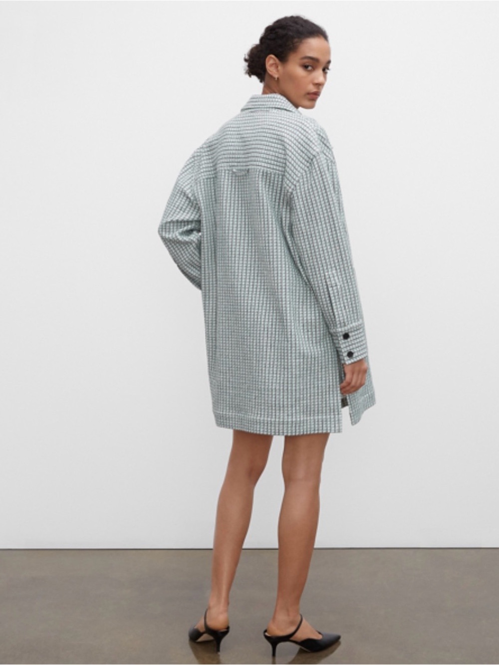 Club Monaco green and white plaid button-down shirt-jacket